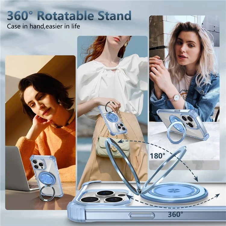 Para iPhone 14 Pro Max Capa Magnética de Canto de Amortecimento de TPU+PC Suporte Invisível para Telefone - Azul Transparente