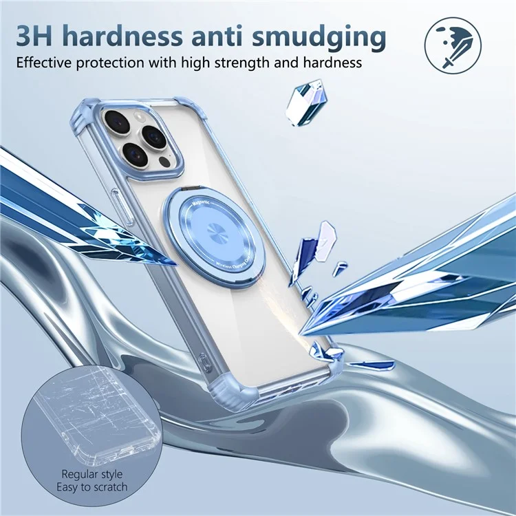Para iPhone 14 Pro Max Capa Magnética de Canto de Amortecimento de TPU+PC Suporte Invisível para Telefone - Azul Transparente