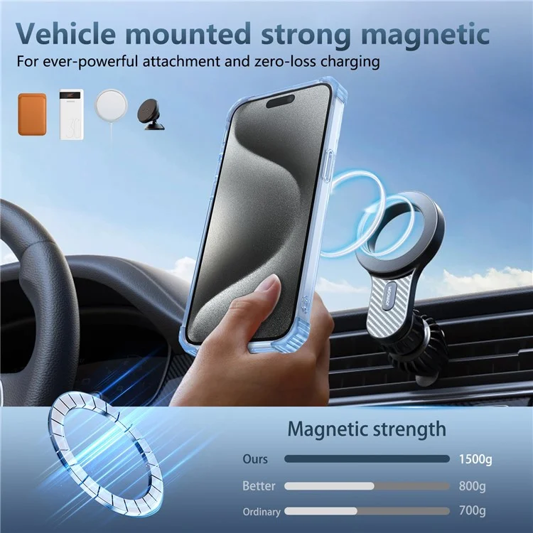 Para iPhone 14 Pro Max Capa Magnética de Canto de Amortecimento de TPU+PC Suporte Invisível para Telefone - Azul Transparente