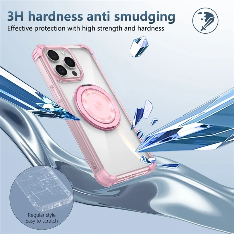 For iPhone 14 Pro Max Magnetic Case Corner Cushions TPU+PC Invisible Kickstand Phone Cover - Transparent Pink