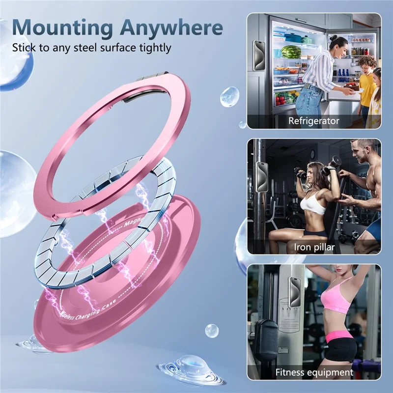 For iPhone 14 Pro Max Magnetic Case Corner Cushions TPU+PC Invisible Kickstand Phone Cover - Transparent Pink