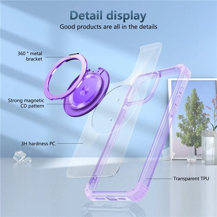 Für iPhone 13 Pro Max Magnetische Hülle Drehbarer Ring Ständer TPU+PC Handyhülle - Transparentes Lila