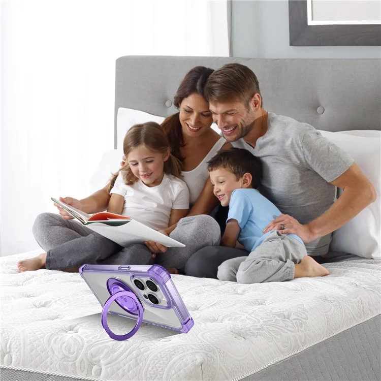 Für iPhone 13 Pro Max Magnetische Hülle Drehbarer Ring Ständer TPU+PC Handyhülle - Transparentes Lila