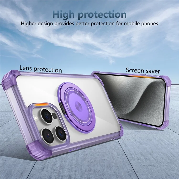 Für iPhone 13 Pro Max Magnetische Hülle Drehbarer Ring Ständer TPU+PC Handyhülle - Transparentes Lila
