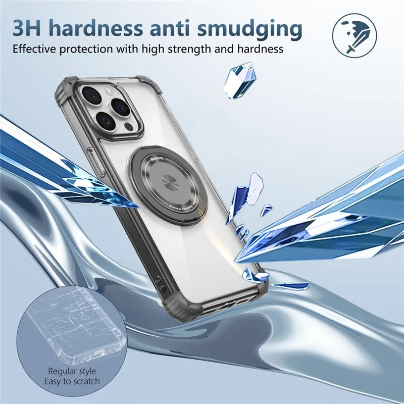 For iPhone 15 Pro Kickstand Case Anti-Drop TPU+PC Slim Phone Cover - Transparent Black