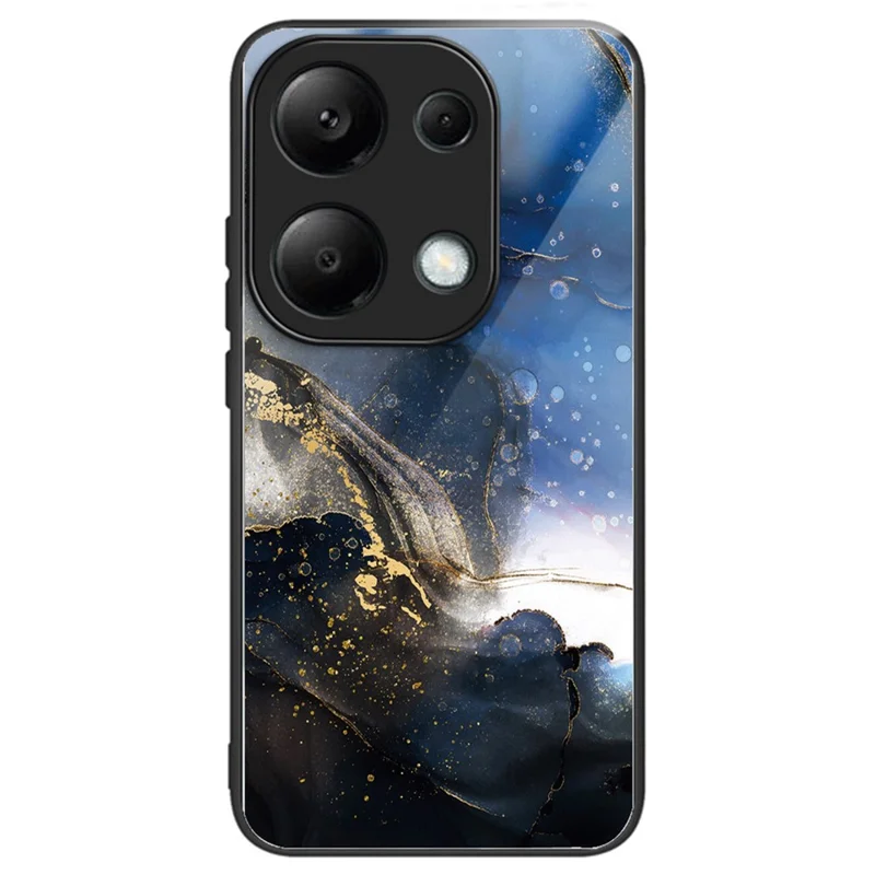 Per Xiaomi Redmi Note 13 Pro 4G / Poco M6 Pro 4G Custodia in Vetro Temperato + TPU a Motivi Antipolvere - Nero Dorato Blu