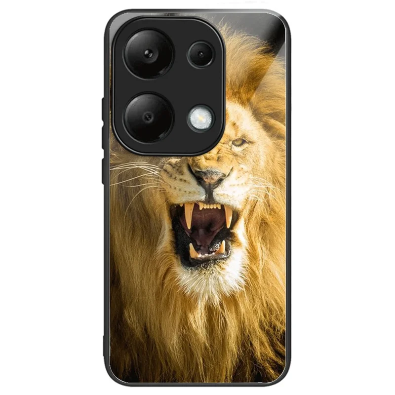 For Xiaomi Redmi Note 13 Pro 4G / Poco M6 Pro 4G Case Tempered Glass+TPU Pattern Scratchproof Phone Cover - Lion