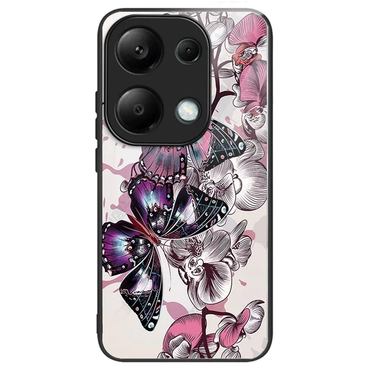 For Xiaomi Redmi Note 13 Pro 4G / Poco M6 Pro 4G Phone Case TPU+Tempered Glass Cover Pattern Print - Purple Butterflies