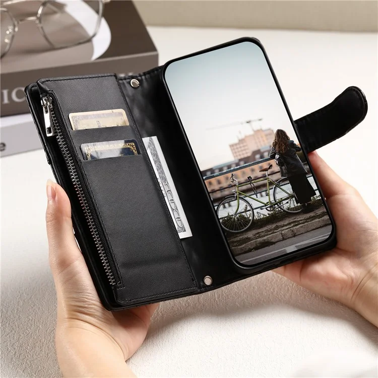 012 Style For Samsung Galaxy A05s 4G Case with Hand Strap Glitter Rhombus Zipper Wallet Phone Shell - Black