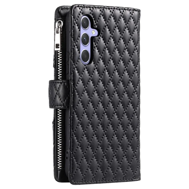 012 Style For Samsung Galaxy A05s 4G Case with Hand Strap Glitter Rhombus Zipper Wallet Phone Shell - Black