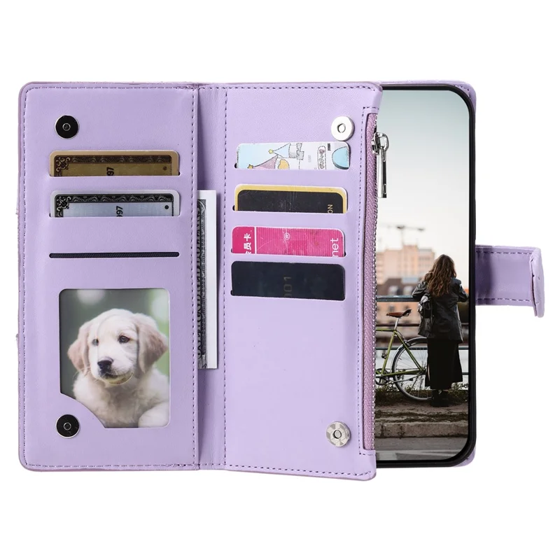 Style 012 for iPhone 15 Leather Wallet Case Rhombus Glitter Stand Flip Phone Cover - Purple