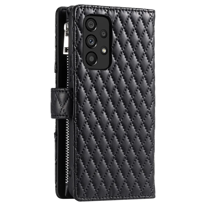 Style 012 für Samsung Galaxy A53 5G Phone Case Rhombus Reißverschluss-Geldbörse PU-Leder Klapphülle - Schwarz