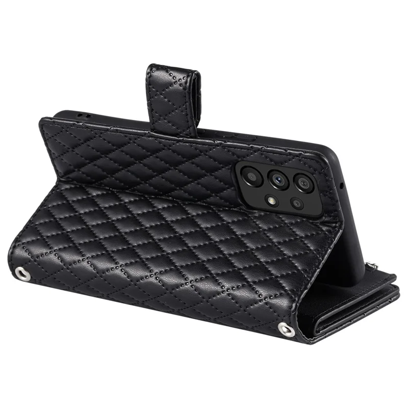 Style 012 für Samsung Galaxy A53 5G Phone Case Rhombus Reißverschluss-Geldbörse PU-Leder Klapphülle - Schwarz