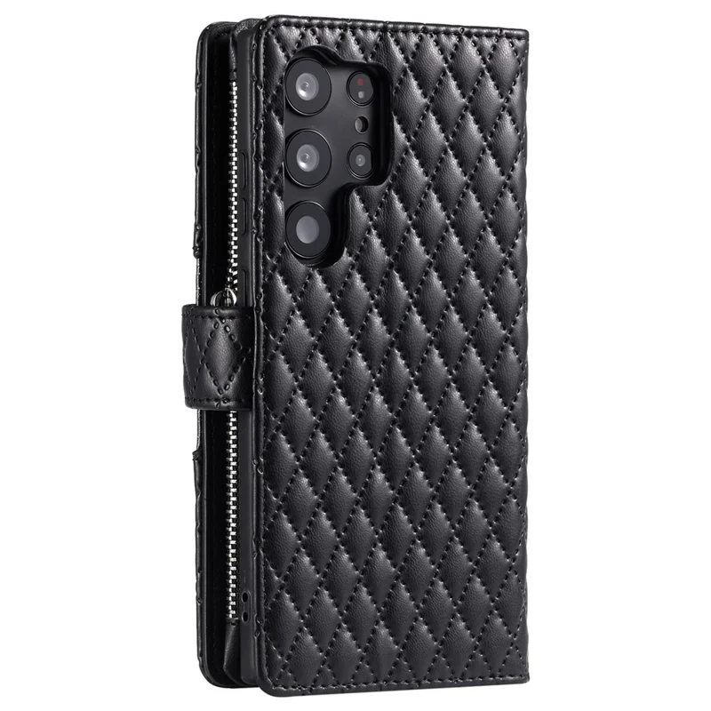 Estilo 012 para Samsung Galaxy S23 Ultra Case Cubierta de Cartera de Piel de Imitación con Cremallera y Correa para la Muñeca - Negro