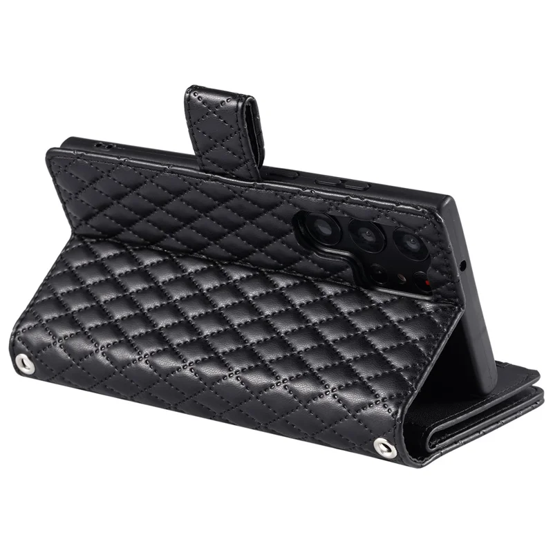 Estilo 012 para Samsung Galaxy S23 Ultra Case Cubierta de Cartera de Piel de Imitación con Cremallera y Correa para la Muñeca - Negro