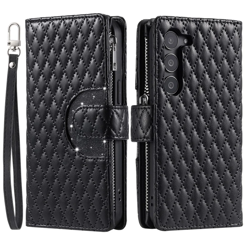 Style 012 for Samsung Galaxy S23+ Wallet Case Rhombus Imprinted PU Leather Flip Phone Cover - Black