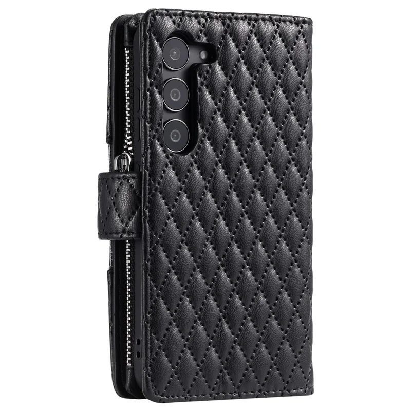 Style 012 for Samsung Galaxy S23+ Wallet Case Rhombus Imprinted PU Leather Flip Phone Cover - Black
