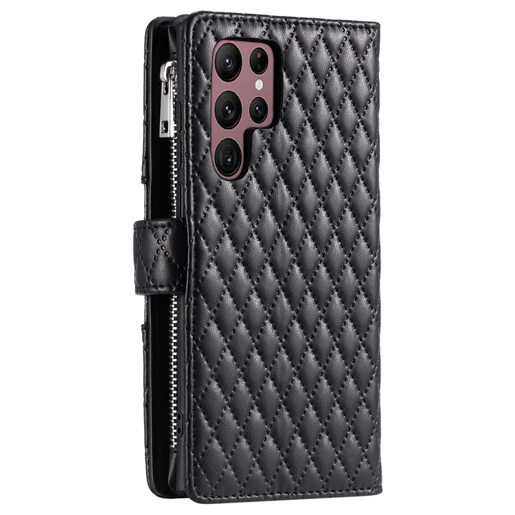 012 Style For Samsung Galaxy S24 Ultra Case Glitter Rhombus Shockproof Leather+TPU Phone Cover - Black