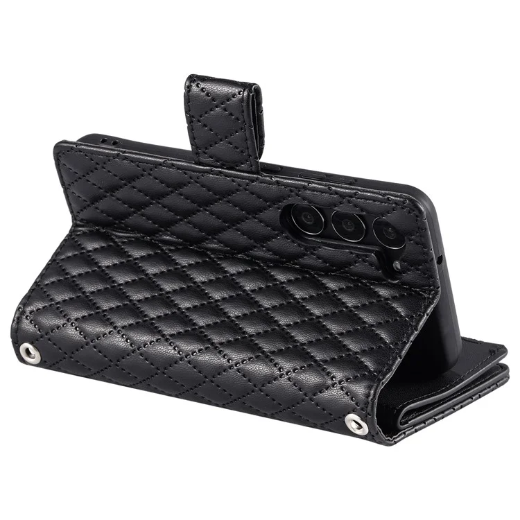 Style 012 für Samsung Galaxy S23 Case Zipper Pocket Handytasche Case PU Leder Rhombus Muster Handyhülle - Schwarz