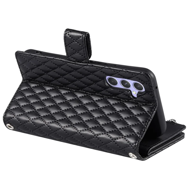 Style 012 for Samsung Galaxy S24+ Case Glitter Rhombus Pattern PU Leather Magnetic Flip Phone Cover - Black