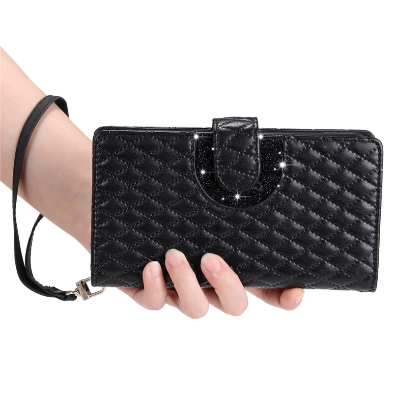 Style 012 for Samsung Galaxy S24+ Case Glitter Rhombus Pattern PU Leather Magnetic Flip Phone Cover - Black