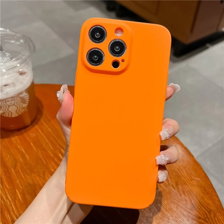 Funda para iPhone 14 Pro, tacto de piel, antihuellas, dura, funda rígida de policarbonato para la parte trasera del teléfono - Naranja