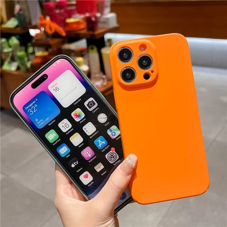 Funda para iPhone 14 Pro, tacto de piel, antihuellas, dura, funda rígida de policarbonato para la parte trasera del teléfono - Naranja
