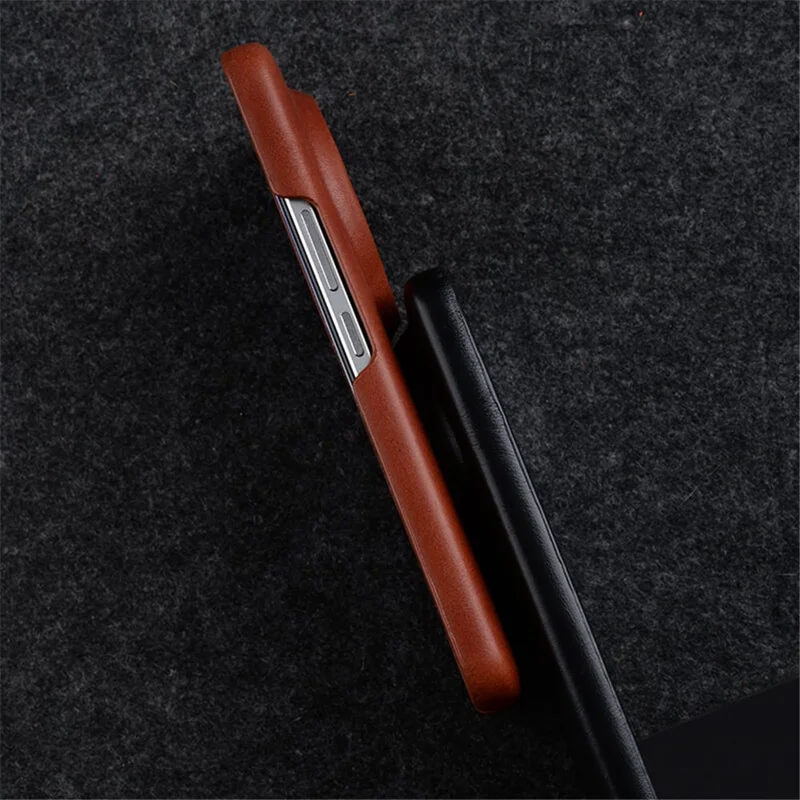 MELKCO For Xiaomi 14 Case Genuine Cow Leather Coated PC Incomplete Waxy Phone Cover - Brown