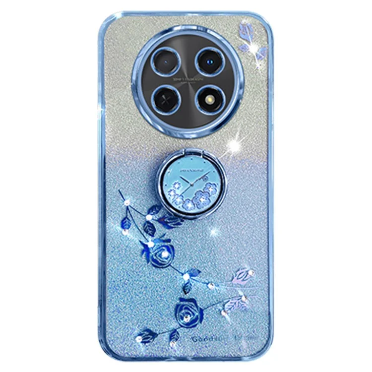 KADEM For Realme 12 5G Kickstand Case Rhinestone Flower Anti-Scratch TPU Phone Cover - Blue