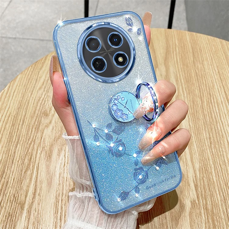 KADEM For Realme 12 5G Kickstand Case Rhinestone Flower Anti-Scratch TPU Phone Cover - Blue