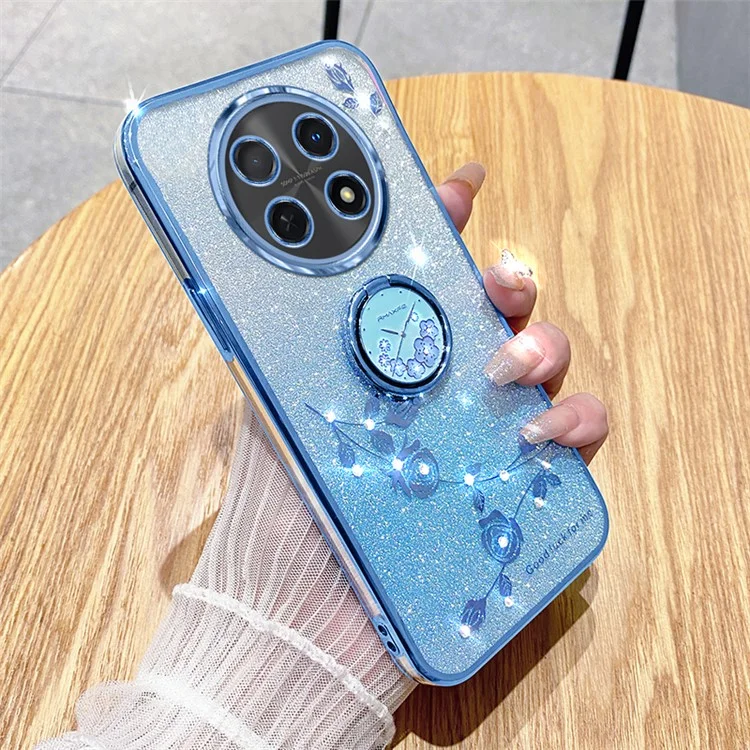 KADEM For Realme 12 5G Kickstand Case Rhinestone Flower Anti-Scratch TPU Phone Cover - Blue