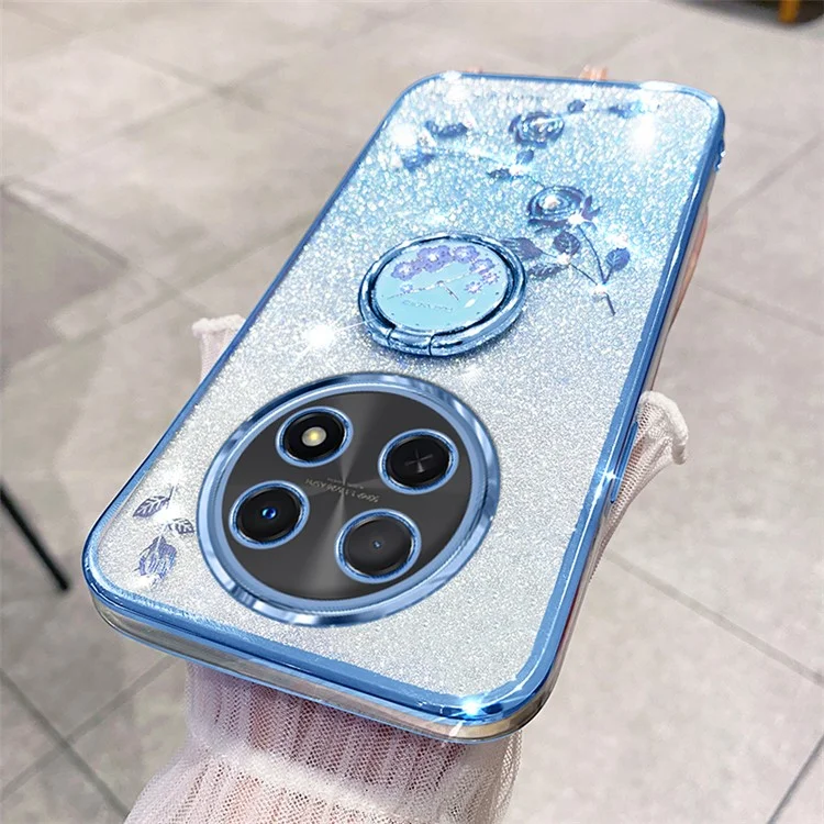 KADEM For Realme 12 5G Kickstand Case Rhinestone Flower Anti-Scratch TPU Phone Cover - Blue
