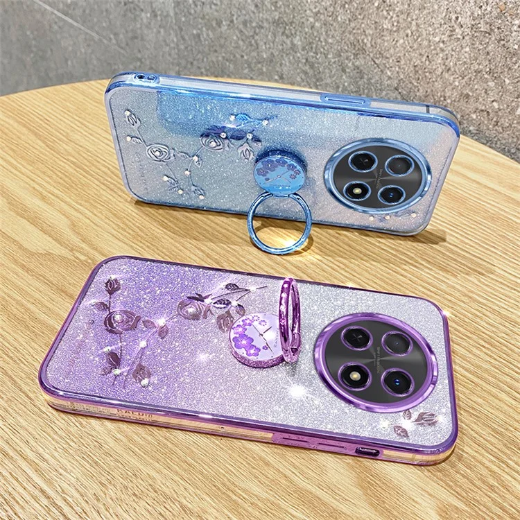 KADEM For Realme 12 5G Kickstand Case Rhinestone Flower Anti-Scratch TPU Phone Cover - Blue