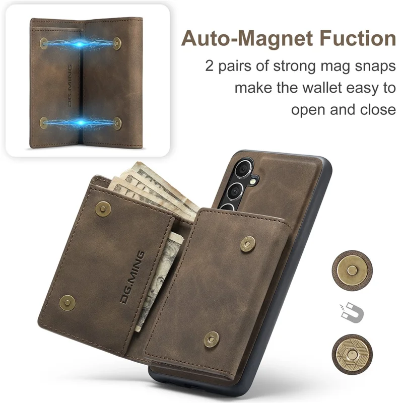 DG.MING M1 Series for Samsung Galaxy A55 5G Case Magnetic Detachable Leather Back Cover - Coffee