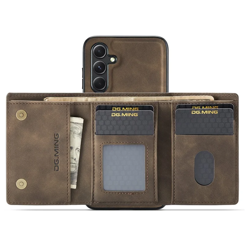DG.MING M1 Series for Samsung Galaxy A55 5G Case Magnetic Detachable Leather Back Cover - Coffee