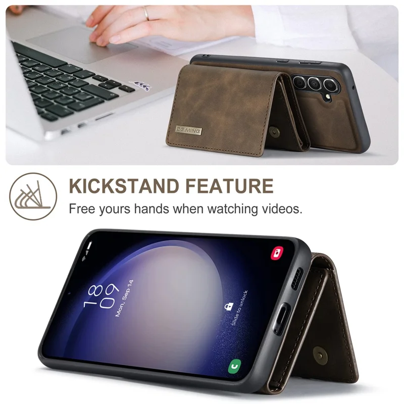 DG.MING M1 Series for Samsung Galaxy A55 5G Case Magnetic Detachable Leather Back Cover - Coffee