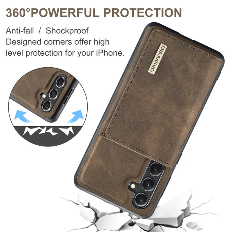 DG.MING M1 Series for Samsung Galaxy A55 5G Case Magnetic Detachable Leather Back Cover - Coffee