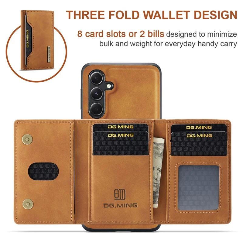 DG.MING M2 Series for Samsung Galaxy A35 5G Kickstand Case Detachable Magnetic Wallet Phone Cover - Brown