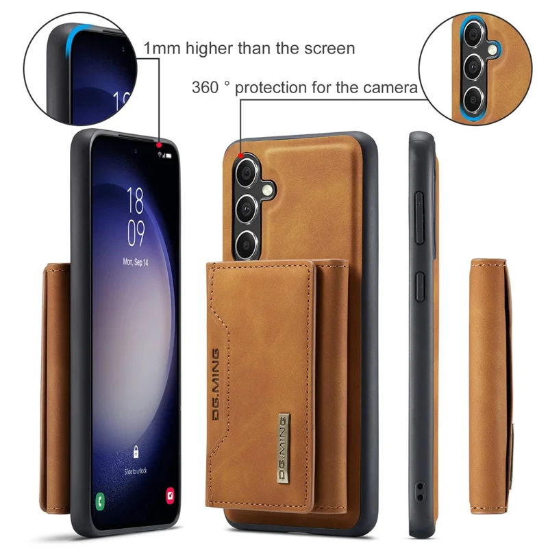 DG.MING M2 Series for Samsung Galaxy A35 5G Kickstand Case Detachable Magnetic Wallet Phone Cover - Brown