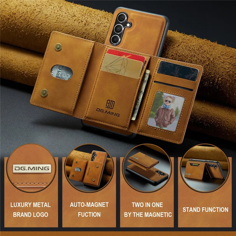 DG.MING M2 Series for Samsung Galaxy A35 5G Kickstand Case Detachable Magnetic Wallet Phone Cover - Brown