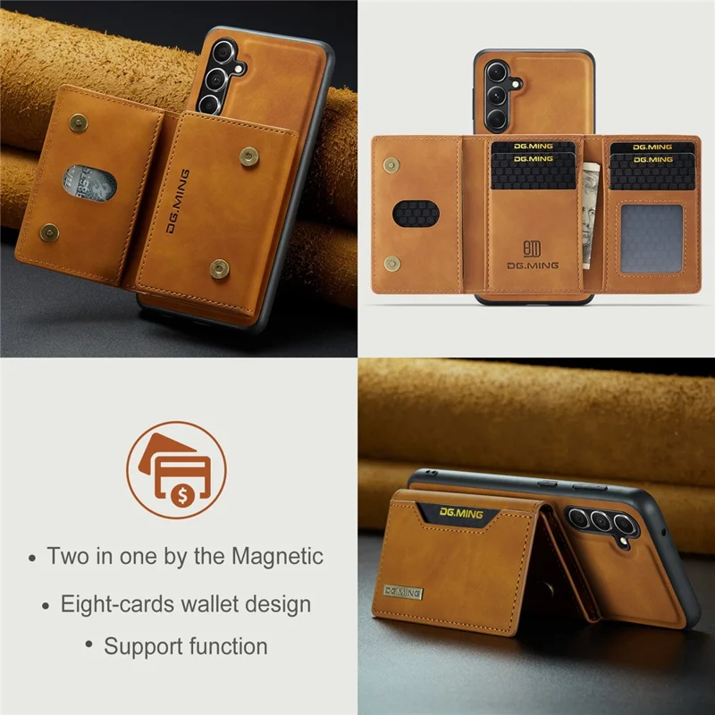 DG.MING M2 Series for Samsung Galaxy A35 5G Kickstand Case Detachable Magnetic Wallet Phone Cover - Brown