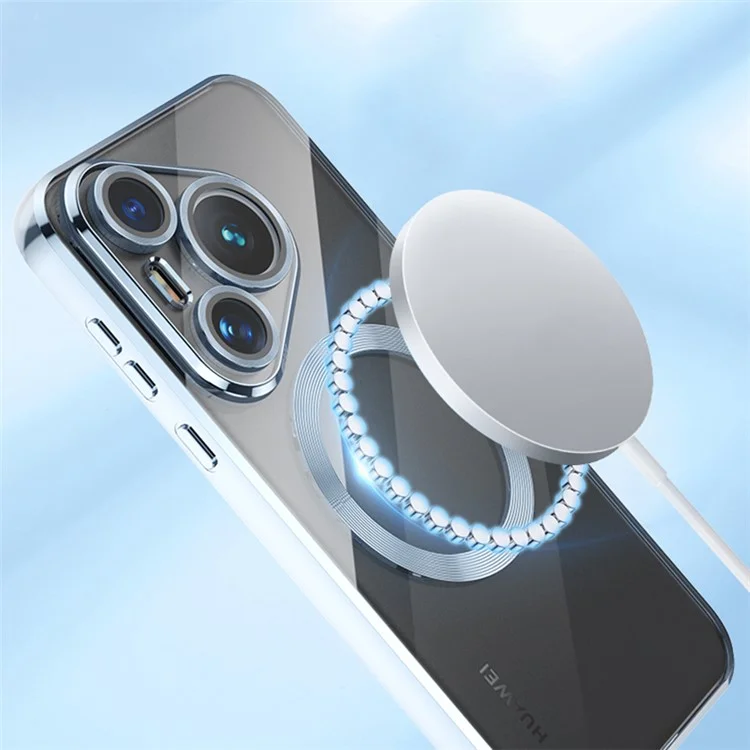 For Huawei Pura 70 Case Electroplating Clear TPU Cell Phone Cover Built-In Glass Lens Film - Blue
