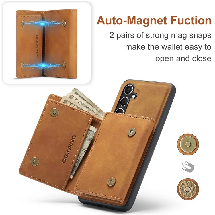 DG.MING M1 Series pour Samsung Galaxy A35 5G Case Détachable Support de Carte en Cuir Revêtement Étui de Téléphone - Brun