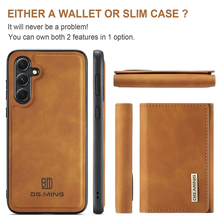DG.MING M1 Series pour Samsung Galaxy A35 5G Case Détachable Support de Carte en Cuir Revêtement Étui de Téléphone - Brun