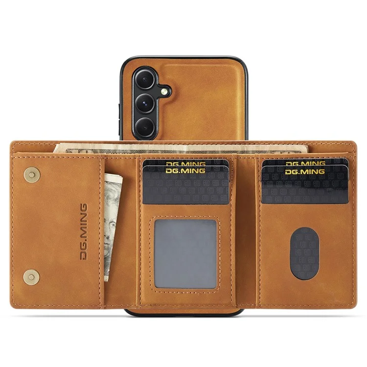 DG.MING M1 Series pour Samsung Galaxy A35 5G Case Détachable Support de Carte en Cuir Revêtement Étui de Téléphone - Brun