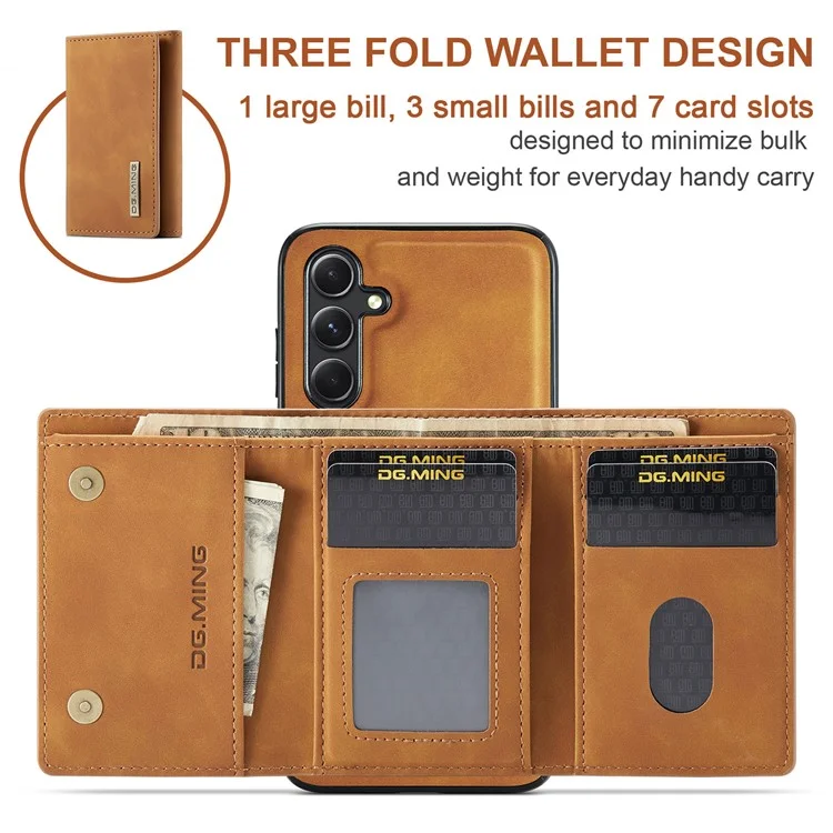 DG.MING M1 Series pour Samsung Galaxy A35 5G Case Détachable Support de Carte en Cuir Revêtement Étui de Téléphone - Brun