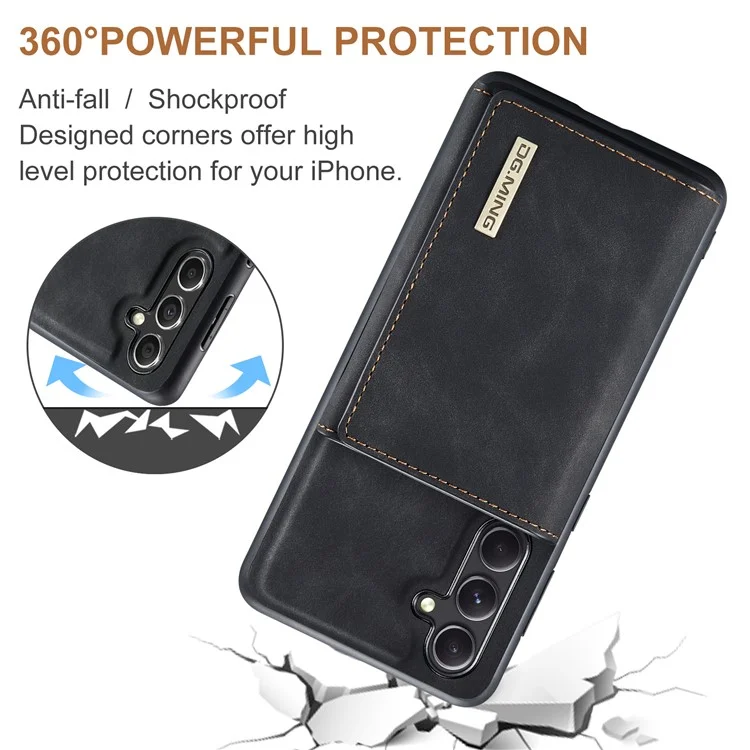 DG.MING M1 Series pour Samsung Galaxy A15 4G / A15 5G Étui Portefeuille Détachable - Noir