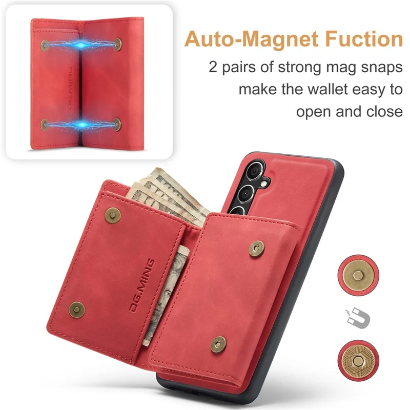 DG.MING M1 Series for Samsung Galaxy A15 4G / A15 5G Case Detachable Wallet Phone Cover - Red