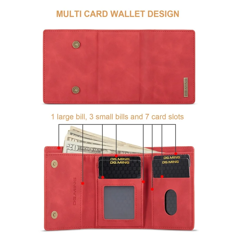 DG.MING M1 Series for Samsung Galaxy A15 4G / A15 5G Case Detachable Wallet Phone Cover - Red