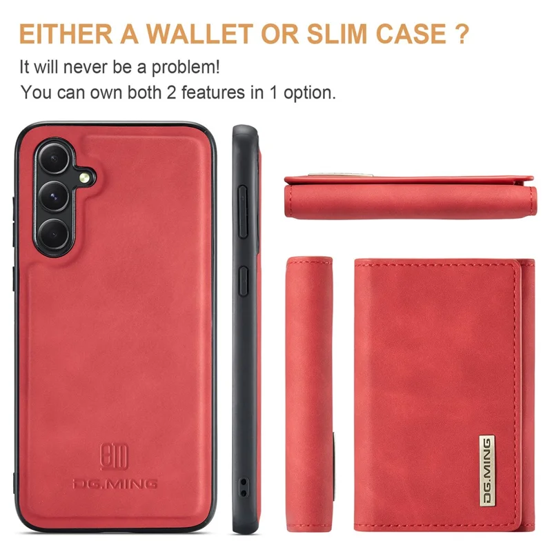 DG.MING M1 Series for Samsung Galaxy A15 4G / A15 5G Case Detachable Wallet Phone Cover - Red